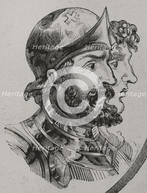 Alfonso I the Catholic, (693-757), King of Asturias (739-757), and his wife Ermesinda..., 1853. Creator: Unknown.