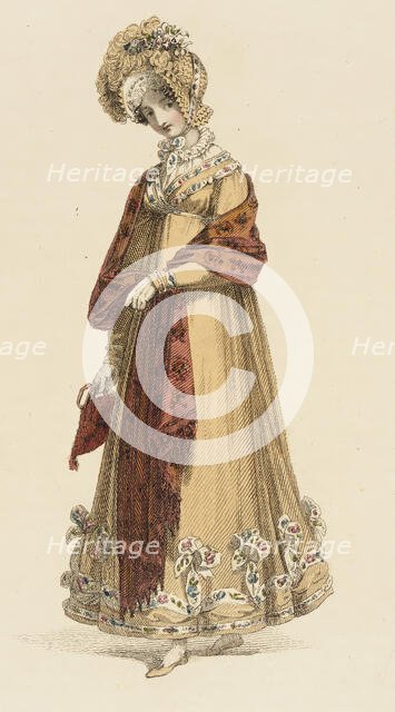 Fashion Plate (Walking Dress), 1818. Creator: Rudolph Ackermann.