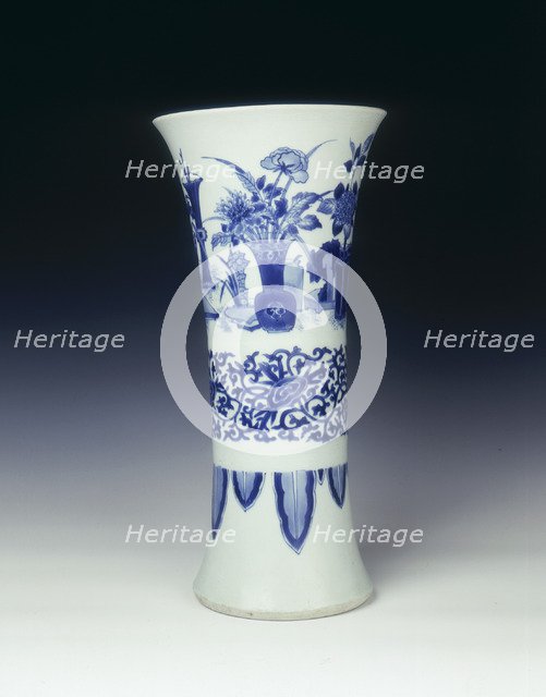 Blue and white trumpet vase, China, 1639. Artist: Unknown