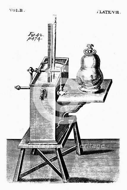 Robert Boyle's second air pump, c1660 (1725). Artist: Unknown