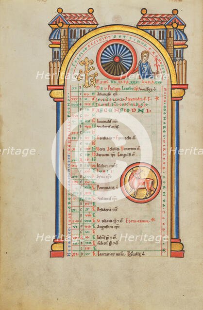 Mercury (?); Zodiacal Sign of Taurus; Stammheim Missal, probably 1170s. Creator: Unknown.