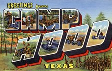 'Greetings from Camp Hood, Texas', postcard, 1943. Artist: Unknown