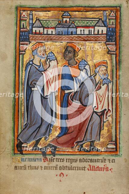 The Adoration of the Magi; Illustrated Vita Christi..., about 1190-1200; text added about 1480-1490. Creator: Unknown.