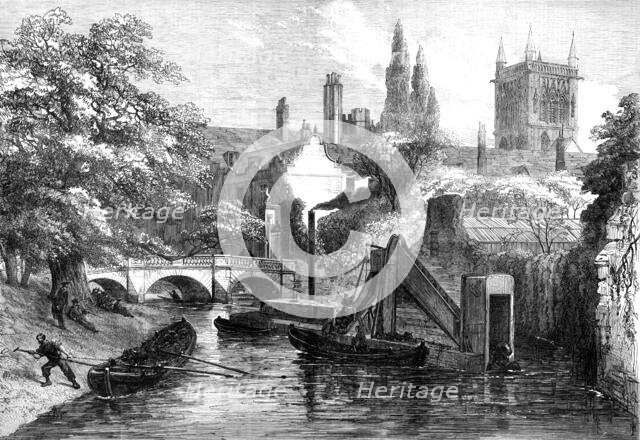 The Cam River improvements: dredging at St. John's Bridge, Cambridge, 1869. Creator: Unknown.