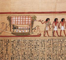 Egyptian papyrus depicting taking the mummy to the necropolis, 13th century BC. Artist: Unknown