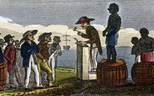 Auctioning slaves in the West Indies, 1824. Artist: Anon