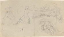 Sheet of Sketches, including Two Warriors Fighting. Creator: John Flaxman.