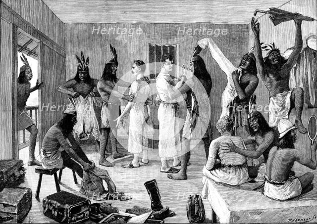 Sketches in Formosa: the savages feel our muscle, 1890. Creator: P Naumann.