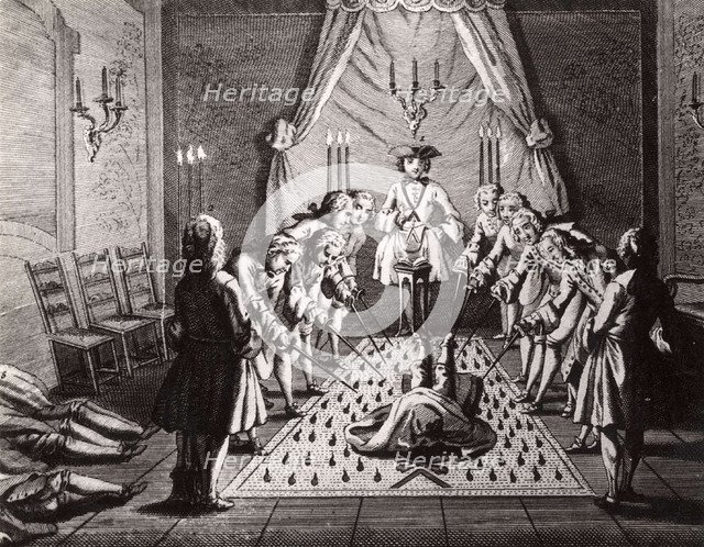 The French Freemasons initiation ceremony, 18th century. Artist: Anonymous  