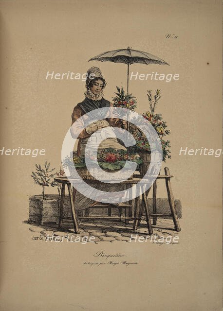 Flower girl. From the Series "Cris de Paris" (The Cries of Paris), 1815. Creator: Vernet, Carle (1758-1836).