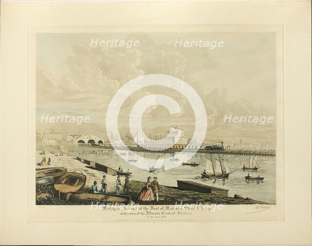 Michigan Avenue at the Foot of Madison Street, Chicago..., published December 1926 (1864 depicted). Creator: Raoul Varin.