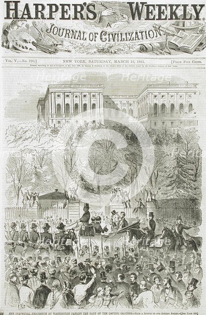 The Inaugural Procession at Washington, Passing the Gate of the Capitol Grounds, 1861. Creator: Unknown.