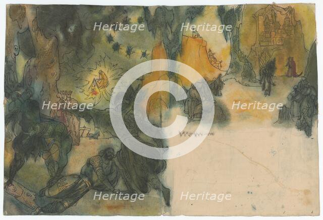 Double-page illustration to a fairy tale, 1940-1944. Creator: Ján Novák.