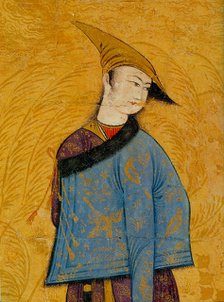 Youth wearing a short fur-lined coat over his shoulder, 1640s. Artist: Muhammad Yusuf (Mid of the 17th cen.)