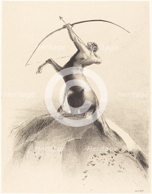 Centaur visant les Nues (Centaur aiming at the Clouds), 1895. Creator: Odilon Redon.