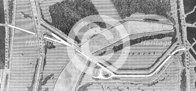 The proposed road through Hyde Park to the International Exhibition, 1862. Creator: Unknown.