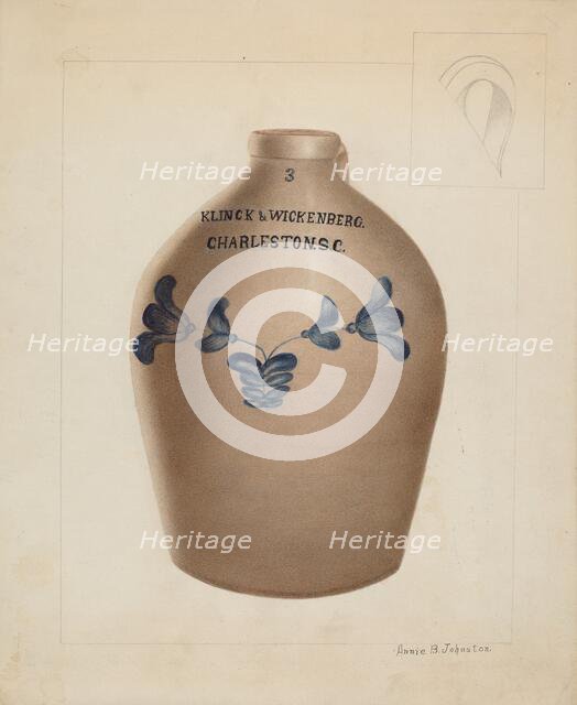 Stoneware Jug, c. 1937. Creator: Annie B Johnston.