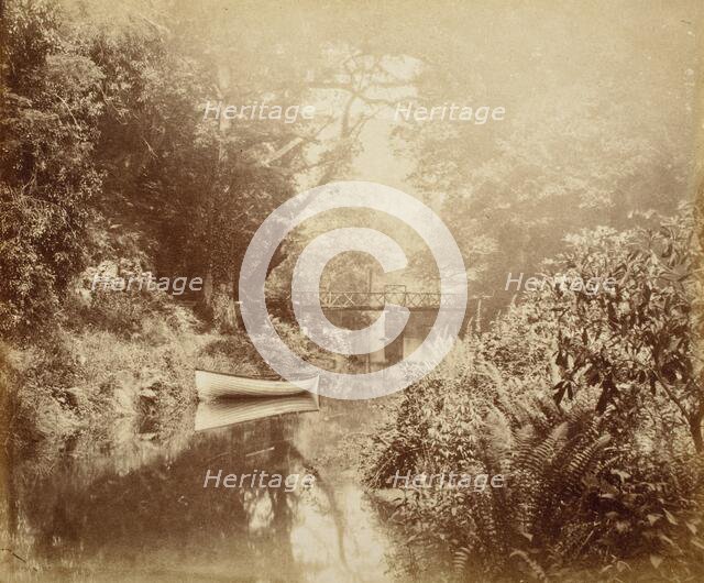 Boat, Bridge & River, Printed c.1855. Creator: John Dillwyn Llewelyn.