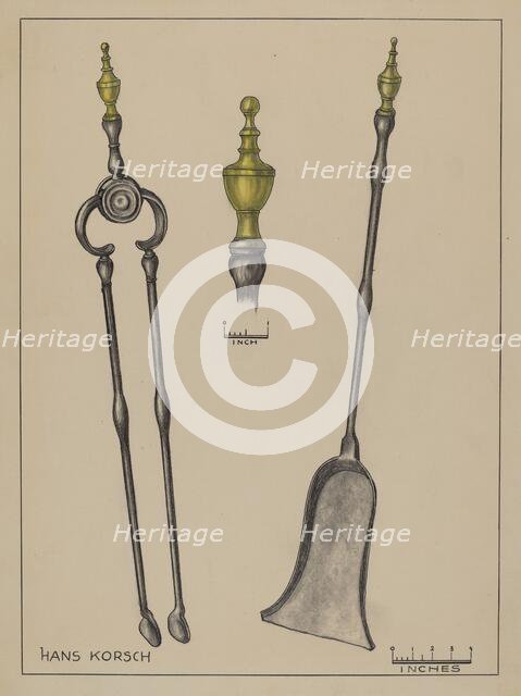 Fire Shovel and Tongs, c. 1936. Creator: Hans Korsch.