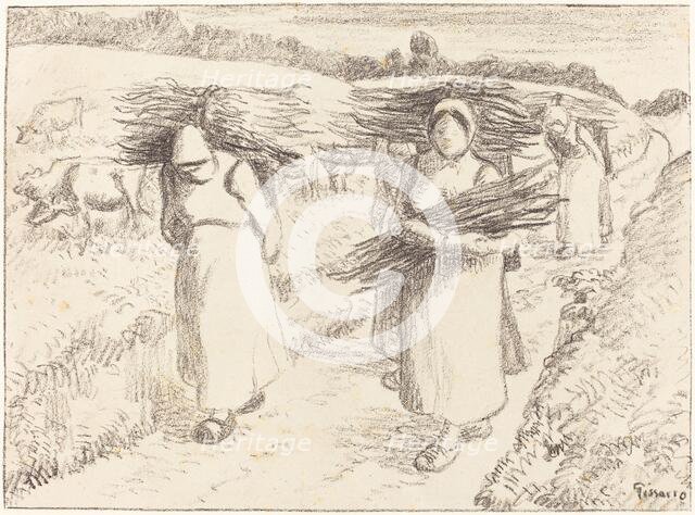 Peasants Carrying Sticks (Paysannes portant des fagots), 1896. Creator: Camille Pissarro.