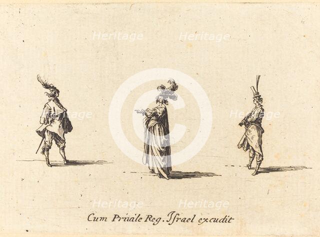 Lady with Plumed Hat, and Two Gentlemen, probably 1634. Creator: Jacques Callot.