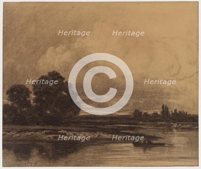 Boat on the River, 19th century. Creator: Charles Francois Daubigny.