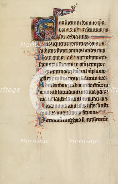 Initial C: The Israelites Adore the Golden Calf; Bute Psalter, text and illumination about 1285. Creator: Bute Master.