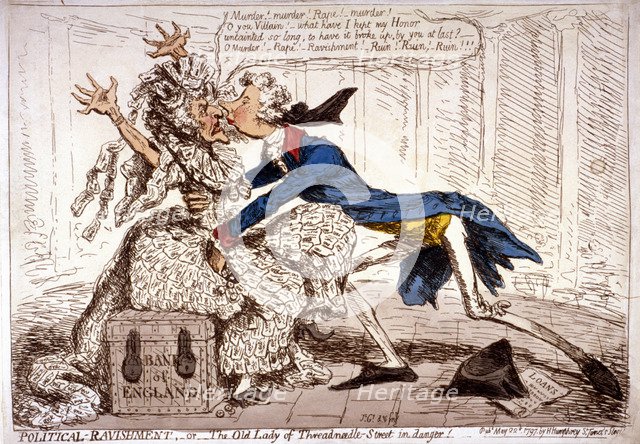 'Political ravishment, or the Old Lady of Threadneedle Street in danger!', 1797. Artist: James Gillray