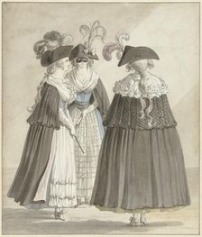 Three women in Roman masquerade costumes, 1790. Creator: Daniel Dupré.