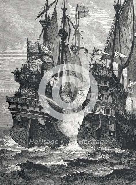 The Defeat of Sir Andrew Barton, 1511, (1887).  Creator: William Heysham Overend.