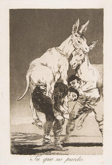 Plate 42 from 'Los Caprichos': Thou who canst not (Tu que no puedes.), 1799. Creator: Francisco Goya.