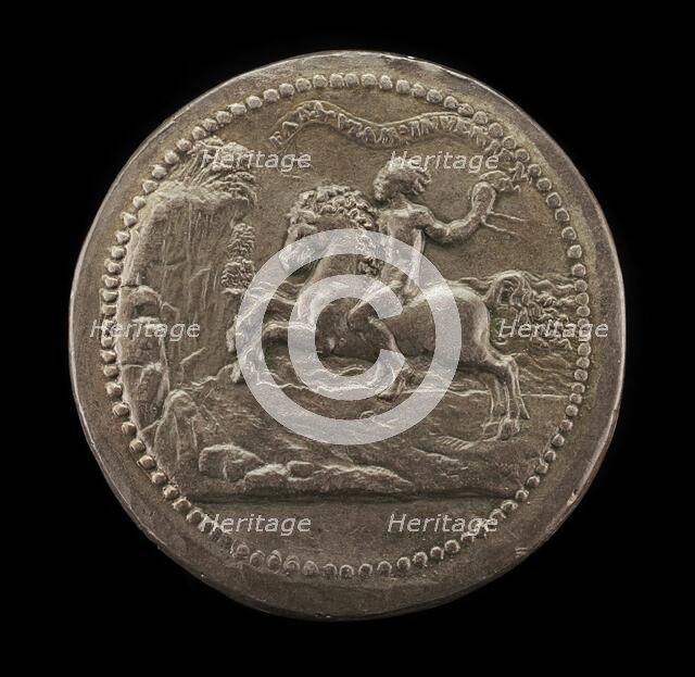 Man Riding Towards a Cliff Carrying A Scroll [reverse], 1531. Creator: Christoph Weiditz.