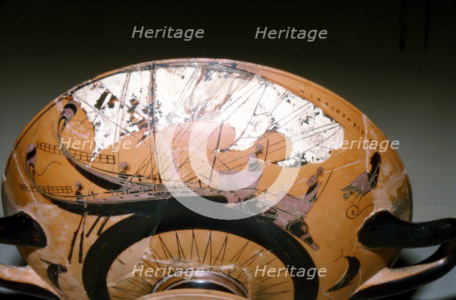 Two Greek Ships on a Greek Vase (Kylix), c6th century BC.  Artist: Nikosthenes.