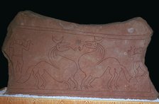 Iron age stela of two horses fighting, 5th century. Artist: Unknown