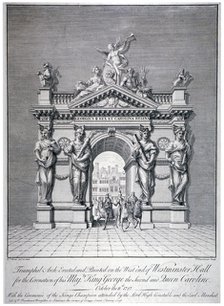 Triumphal arch on the west end of Westminster Hall, London, 1727.                                    Artist: Pierre Fourdrinier