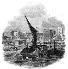 Lord Mayor's Day - the Stationers' Company's barge at Lambeth Palace, 1845. Creator: Ebenezer Landells.