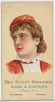 Mrs. Scott Siddons, from World's Beauties, Series 2 (N27) for Allen & Ginter Cigarettes, 1888., 1888 Creator: Allen & Ginter.