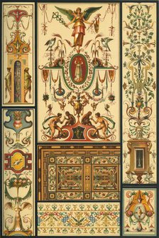 German Renaissance ceiling and wall painting, wood mosaic and embroidery, (1898). Creator: Unknown.