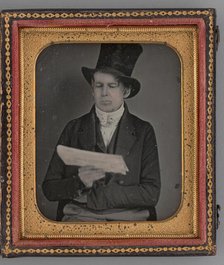 Untitled (Portrait of a Man Reading a Newspaper and Wearing a Top Hat), 1855. Creator: Unknown.