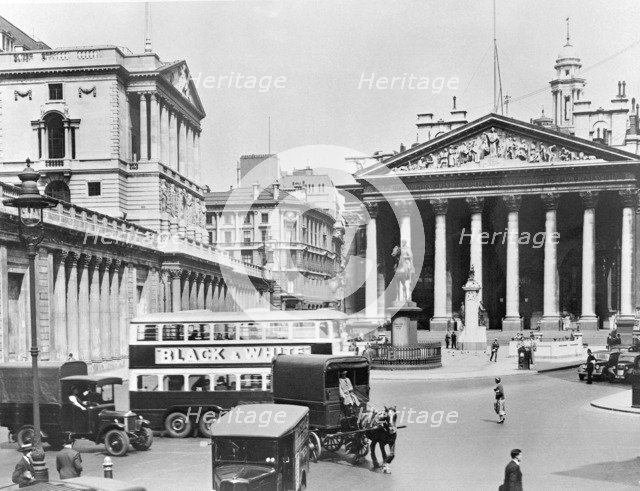 Bank of England and Royal Exchange, City of London. Artist: John H Stone