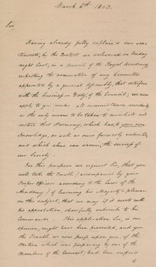 Letter to Benjamin West, President of the Royal Academy, 1803 (1904). Artist: Unknown.