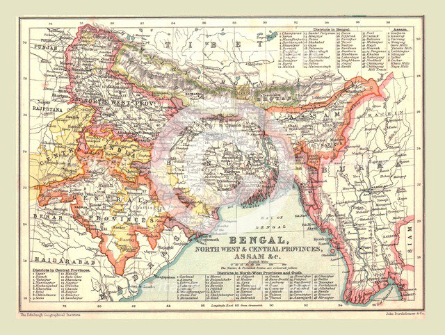 Map of Bengal, the North West and Central Provinces, and Assam, 1902.  Creator: Unknown.