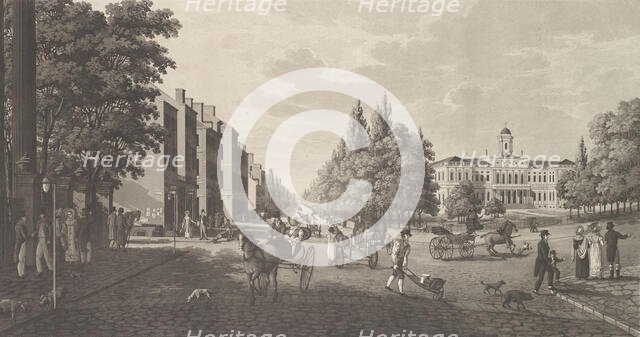 Broadway and City Hall in New York (Brodway-Gatan Och Rådhuset i New York), 1824. Creator: Carl Fredrik Akrell.