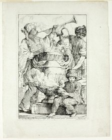 Trompettes, Pages, Esclaves, et Vases que l'on portait pour présent à Mahomet, from Carava..., 1748. Creator: Joseph-Marie Vien the Elder.