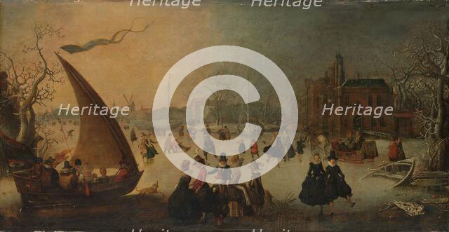 Landscape with Frozen Canal, Skaters and an Ice-Boat, 1611. Creator: Adam van Breen.