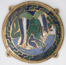 Eagle Attacking a Fish (one of five medallions from a coffret), French, ca. 1110-30. Creator: Unknown.