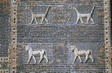 Dragons and bulls, glazed bricks, Ishtar Gate, Babylon, Iraq.