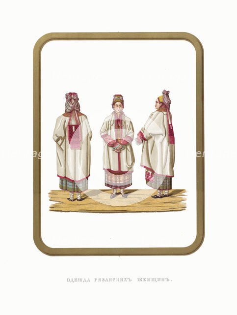 Costumes of Wome from Ryazan. From the Antiquities of the Russian State, 1849-1853. Creator: Solntsev, Fyodor Grigoryevich (1801-1892).