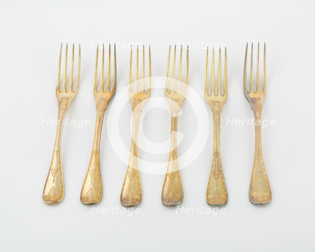Set of Dinner Forks (14), Paris, 1789-1820. Creators: Martin-Guillaume Biennais, Pierre-Benoît Lorillon, Pietro Paola Spagna.