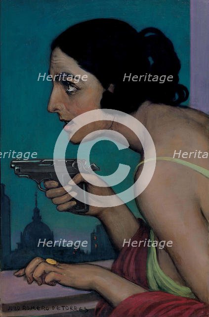 Woman With Gun, 1925. Creator: Romero de Torres, Julio (1874-1930).